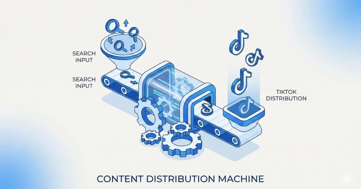 Infographic of a SaaS TikTok distribution machine: Intent-based keyword research and content scaling.